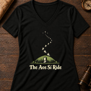 Opened Sídhe Mound Women's V-Neck Tee — solid black blend