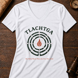 Tlachtga Fire Hill Women's V-Neck Tee — solid white blend