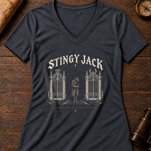 Stingy Jack's Ember Women's V-Neck Tee — dark grey heather