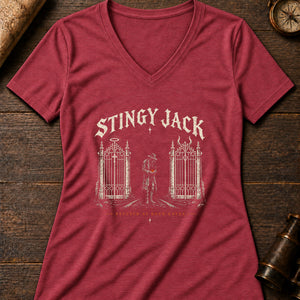 Stingy Jack's Ember Women's V-Neck Tee — heather red