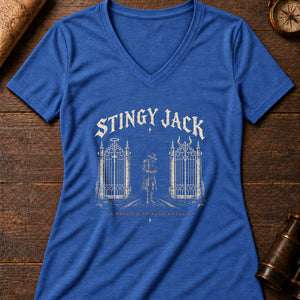 Stingy Jack's Ember Women's V-Neck Tee — heather true royal