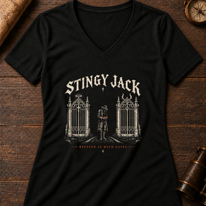 Stingy Jack's Ember Women's V-Neck Tee — solid black blend