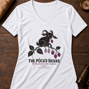 Púca's Blackberries Women's V-Neck Tee — solid white blend