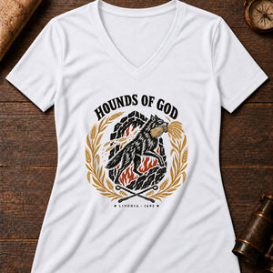 Hounds of God Women's V-Neck Tee — solid white blend